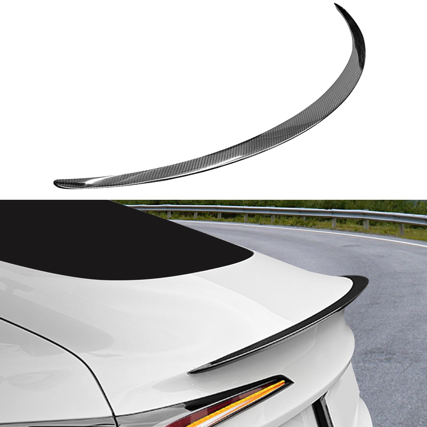 Premium Real Carbon Fiber Spoiler for Tesla Model 3 (2024 Highland) - High Gloss Trunk Lid Spoiler | Sporty Rear Wing Exterior Accessory | Perfect for Car Enthusiasts & Performance Upgrades