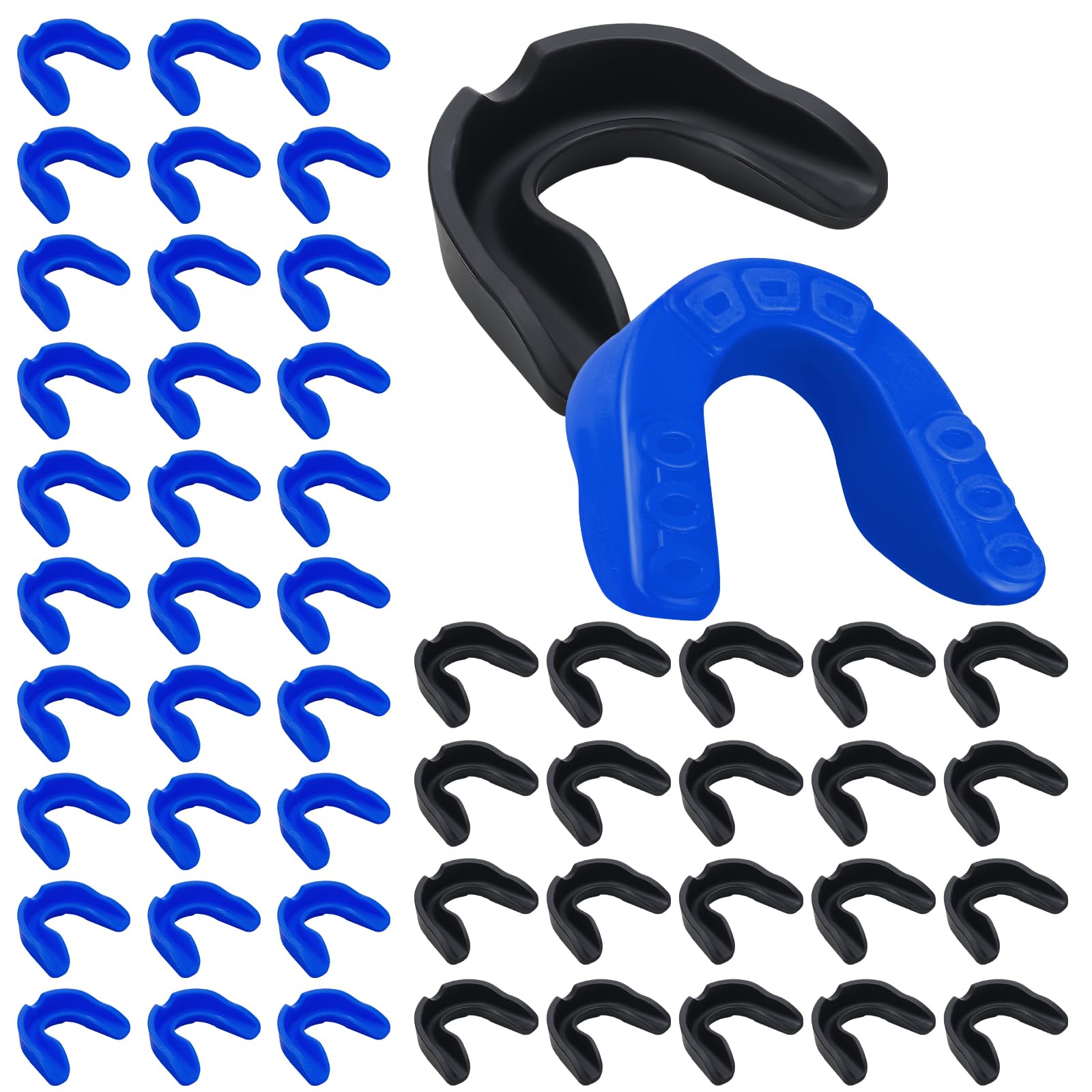 Frienda 50 Pcs Bulk Youth Football Mouth Guards - Athletic Mouthpiece for Sports Protection (Black & Blue) | Perfect for Football, Hockey, Karate, Basketball, Boxing & Rugby Players
