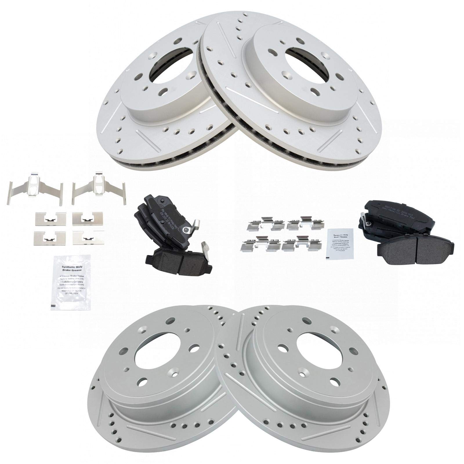 High Performance Drilled & Slotted Brake Rotors with Metallic Brake Pads - Front & Rear Kit for Cars, Trucks, SUVs - Improved Braking, Less Fade, Better Heat Dissipation - Perfect for Racing, Daily Driving & Towing