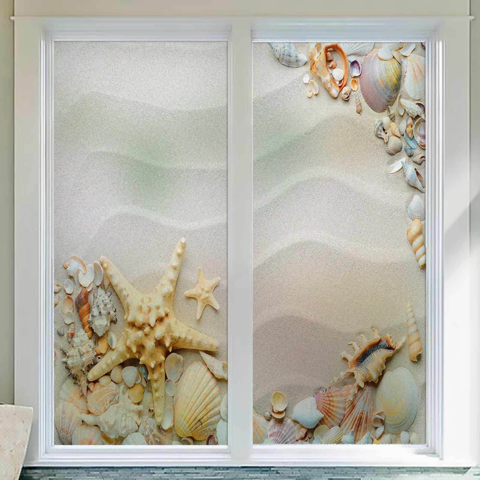 Starfish White Coral Static Cling Window Film - UV Blocking & Heat Control Privacy Window Cover for Glass Doors & Windows | Perfect for Home, Office & Bathroom Privacy