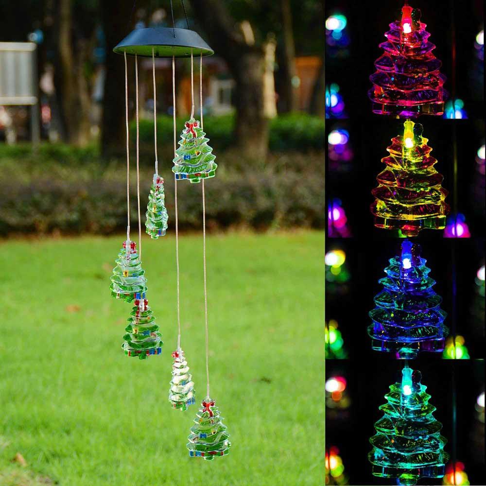 Solar LED Christmas Tree Wind Chime Outdoor Decor - Waterproof Hanging Garden Lights for Patio, Yard & Holiday Decoration