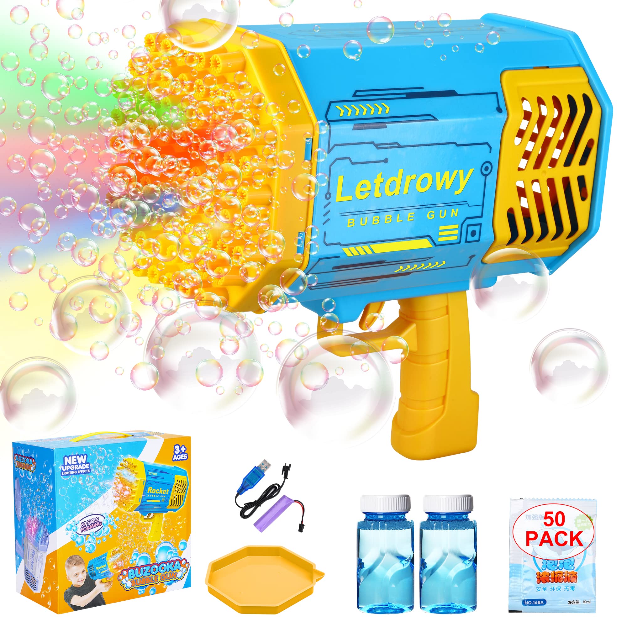 69-Hole Bubble Blaster Gun with 20.28OZ Bubble Solution - Fun Bubble Machine for Kids Ages 4-8 & Adults | Outdoor Party, Wedding, Camping, Travel, Birthday, Backyard Games (Blue) - Create Magical Bubble Moments at Festivals & Family Gatherings