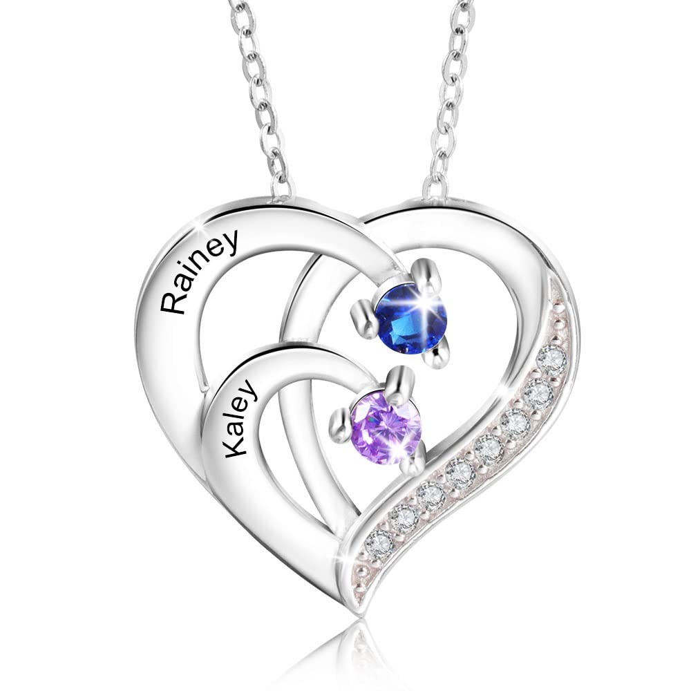 Kaululu Personalized Mothers Necklace with Birthstones - Sterling Silver Custom Heart Name Necklace for Women - Birthday, Valentine's Day, Christmas & Mother's Day Gifts for Mom, Wife, Girlfriend - Perfect for Anniversaries, Family Keepsakes & Special Occasions