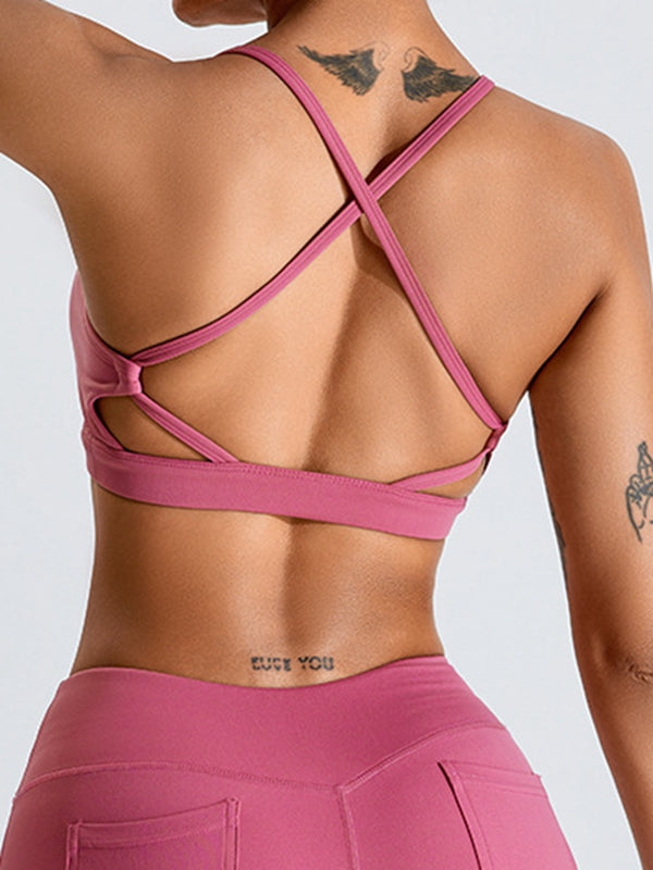 ZASUWA Women's Cross Back V-Neck Sports Bra - High Support Workout Top for Running, Yoga & Gym