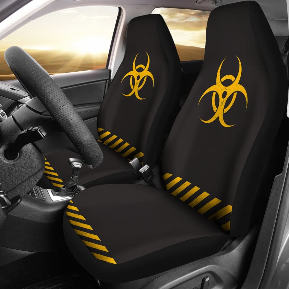 Premium Black & Yellow Biohazard Print Car Seat Covers - Universal Fit for Cars, Trucks & SUVs - Waterproof & Anti-Slip Protection for Daily Commute, Road Trips & Outdoor Adventures