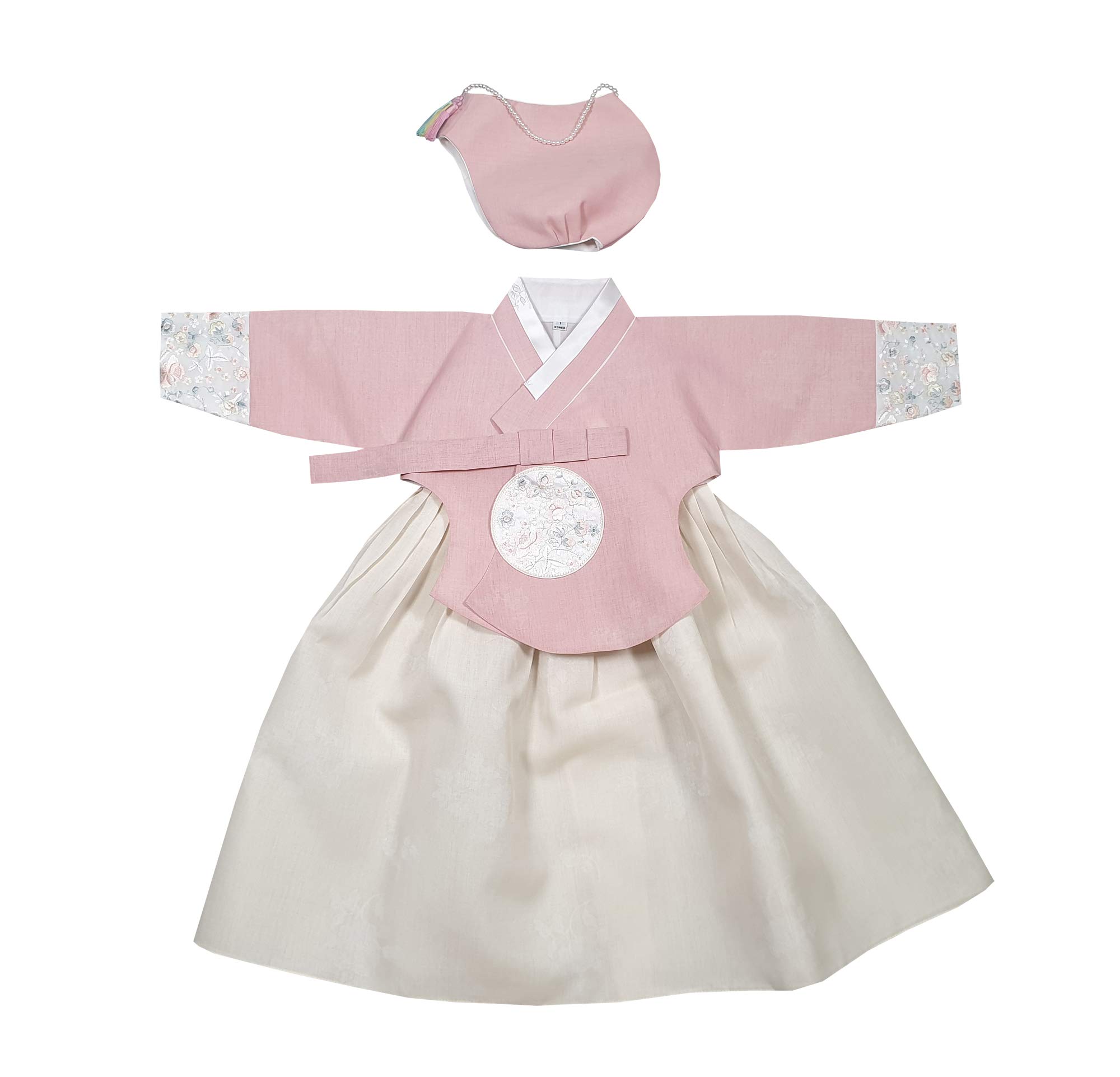 Korean Hanbok Dress for Baby Girl - Traditional 100 Days Celebration Outfit in Pink & Beige | Perfect for Baek-il Party, First Birthday & Cultural Events