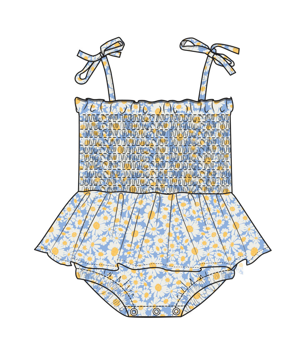 Shasta Daisy Floral Print Muslin Smocked Bubble Skirt for Girls - Perfect for Summer Dresses, Playdates & Photo Shoots