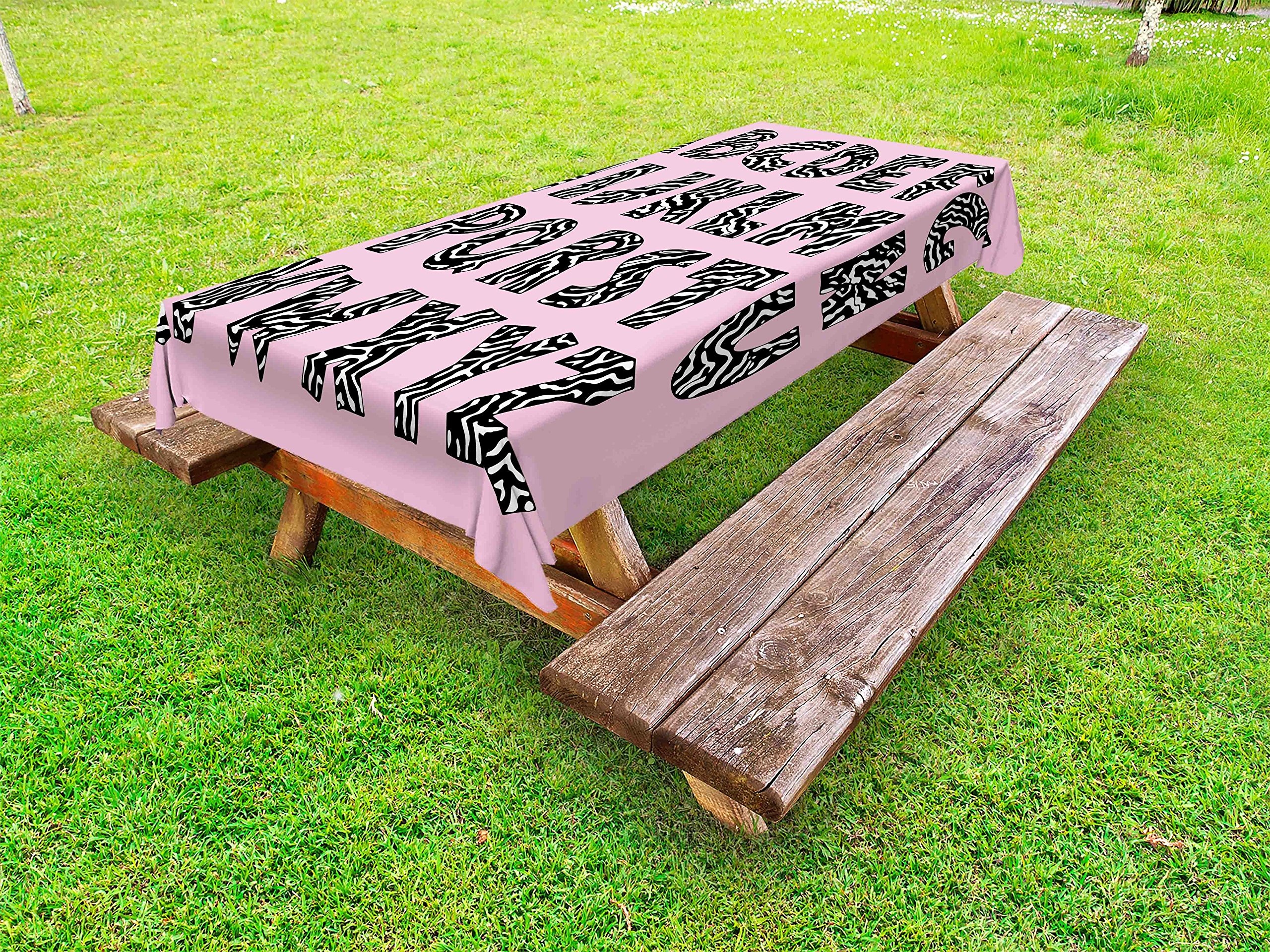 Ambesonne Pink Zebra Print Outdoor Tablecloth - Funky Zebra Skin Stripes with Animal Theme Design - Washable Picnic Table Cover 58