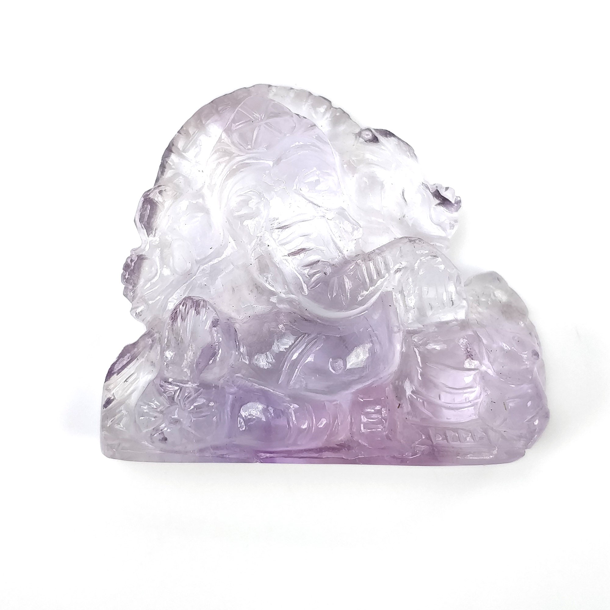 Natural Untreated Purple Amethyst Gemstone Carving - 72.60cts Hand Carved Lord Ganesha Statue 36x30mm | Spiritual Gift, Meditation Decor, Yoga Room Centerpiece (With Video)