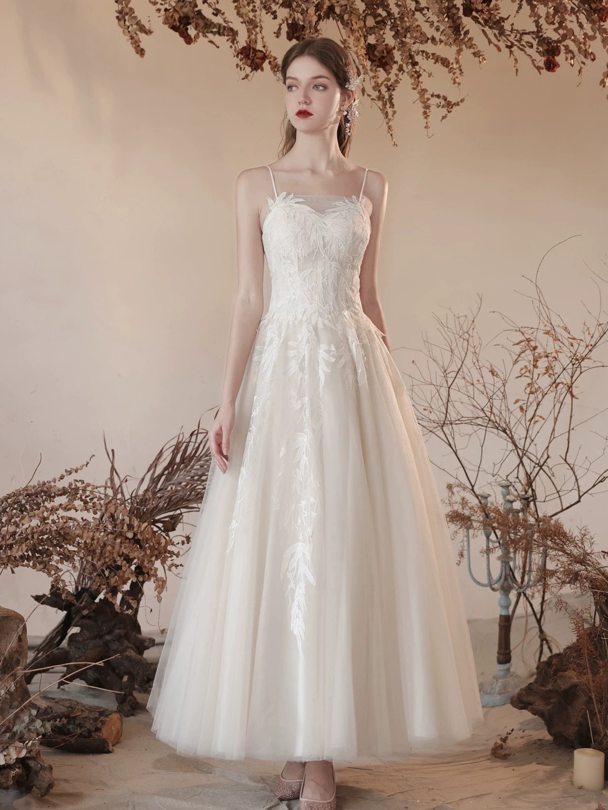 Elegant A-Line Tulle Lace Tea-Length White Prom Dress - Long Formal Evening Gown for Homecoming, Quinceañera & Special Occasions
