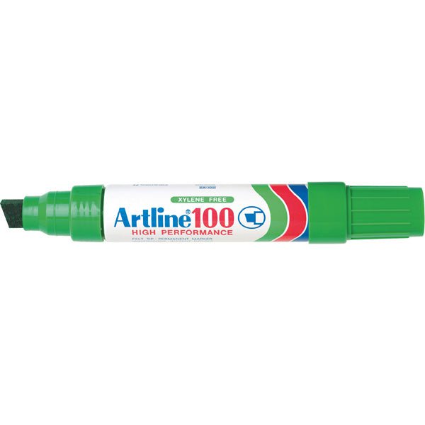 Artline 100 Permanent Marker Chisel Tip Green - Pack of 6 - Bold Industrial Markers for Labeling, DIY Projects & Office Use