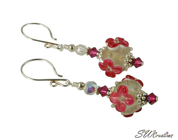 Romantic Fuchsia Pink Lampwork Glass Beaded Dangle Earrings for Women - Perfect for Weddings, Parties & Special Occasions