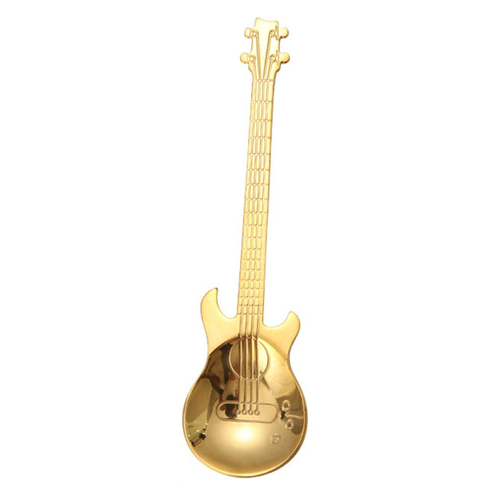 Angoily 1-Piece Stainless Steel Guitar Coffee Spoon - Gold Barista Tool for Mixing Coffee, Tea, Cold Drinks - Perfect for Home, Cafe & Kitchen Use
