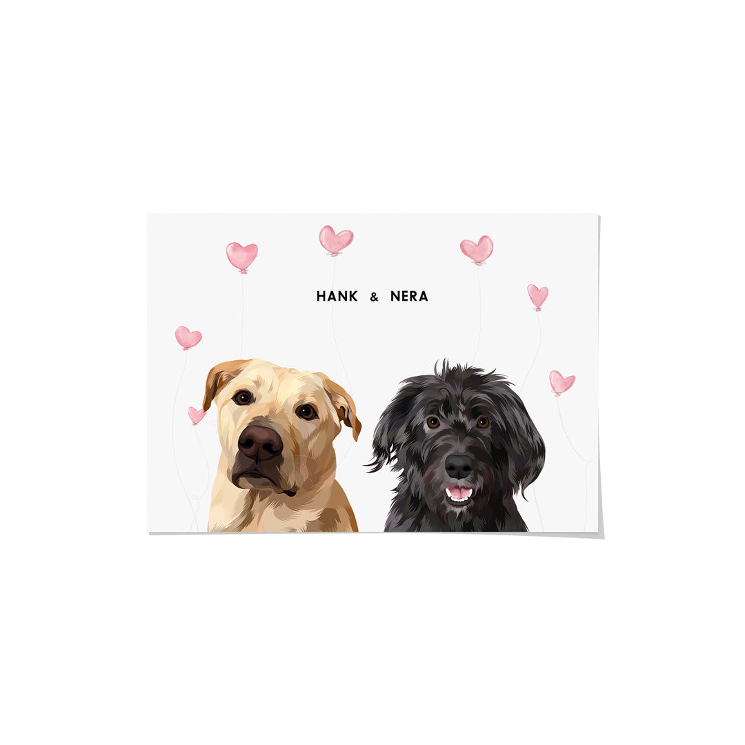 Custom Valentine's Pet Portrait - Personalized Gift for Two Pets | Perfect for Couples, Anniversaries & Pet Lovers