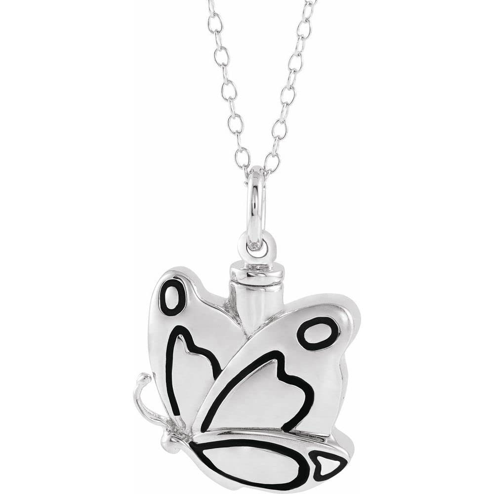 Ryan Jonathan Sterling Silver Butterfly Ash Holder Necklace - 18 Inch Elegant Memorial Jewelry for Cremation Keepsakes & Sympathy Gifts