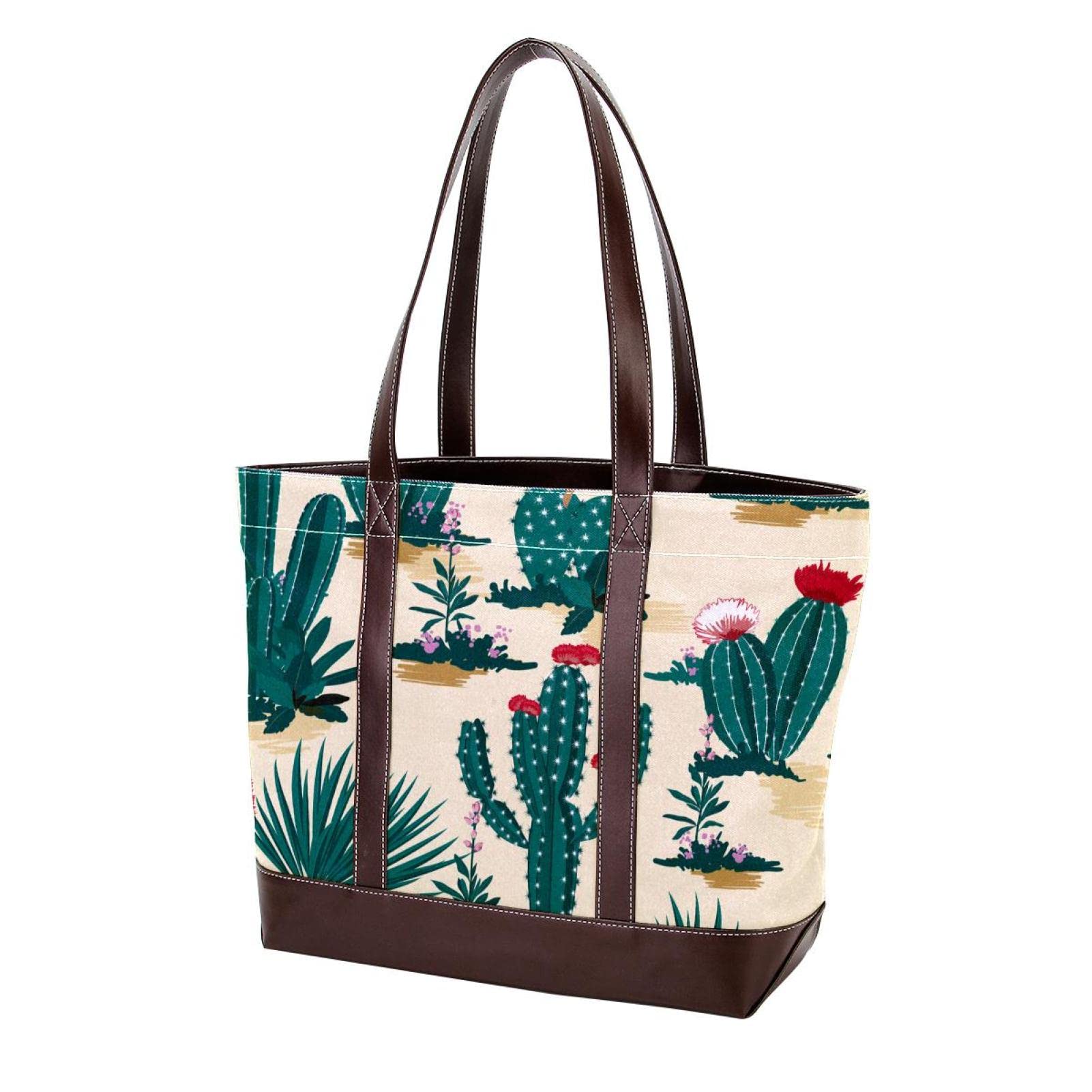 Floral Blue Leather Canvas Tote Bag for Women - Large Top Handle Shoulder Satchel Hobo Purse | Perfect for Work, Travel, Beach & Everyday Use