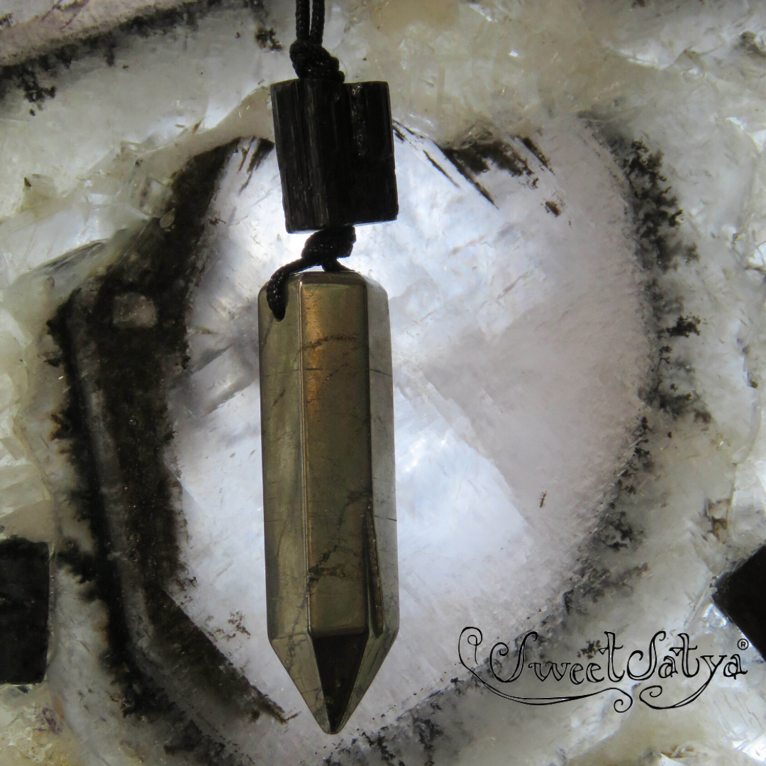 Pyrite Black Tourmaline Wand Necklace - Healing Crystal Jewelry for Protection & Energy Cleansing | Perfect for Meditation, Reiki & Spiritual Healing