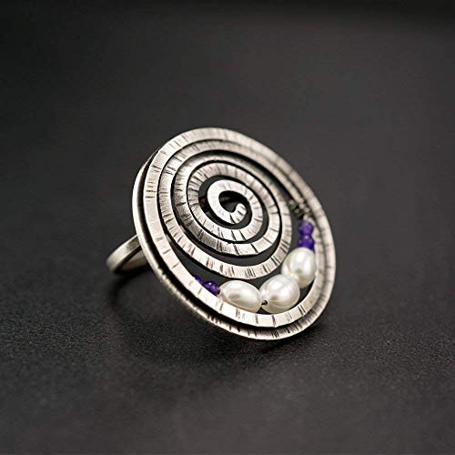Handmade Sterling Silver Statement Ring - Greek Spiral Boho Chunky Ring for Women | Unique Mother's Day Gift by Emmanuela | Perfect for Weddings, Parties & Special Occasions