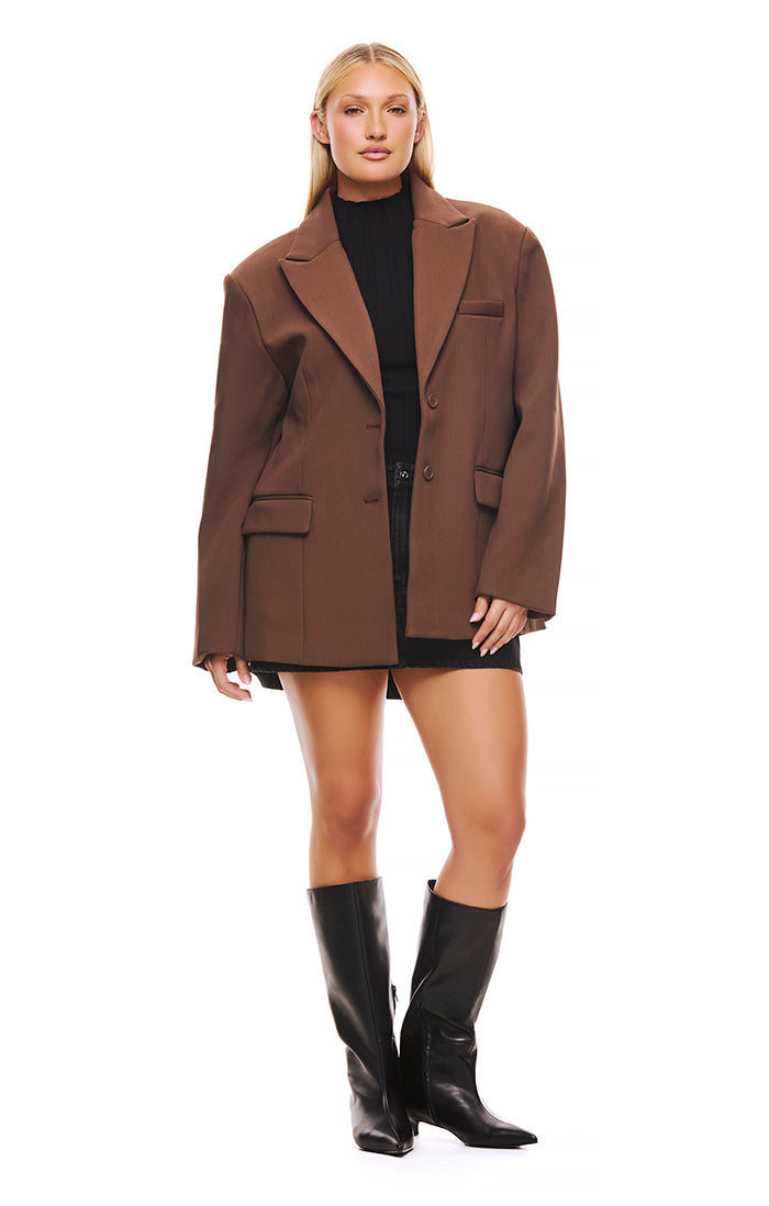 Isla Brown Blazer for Women - Elegant Single-Breasted Office Jacket, Perfect for Business Meetings, Workwear & Professional Outfits
