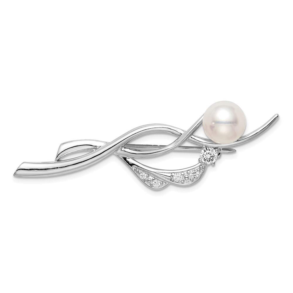 Ryan Jonathan Sterling Silver Cubic Zirconia & Freshwater Pearl Brooch Pin - Elegant Jewelry for Women, Perfect for Weddings, Parties & Special Occasions
