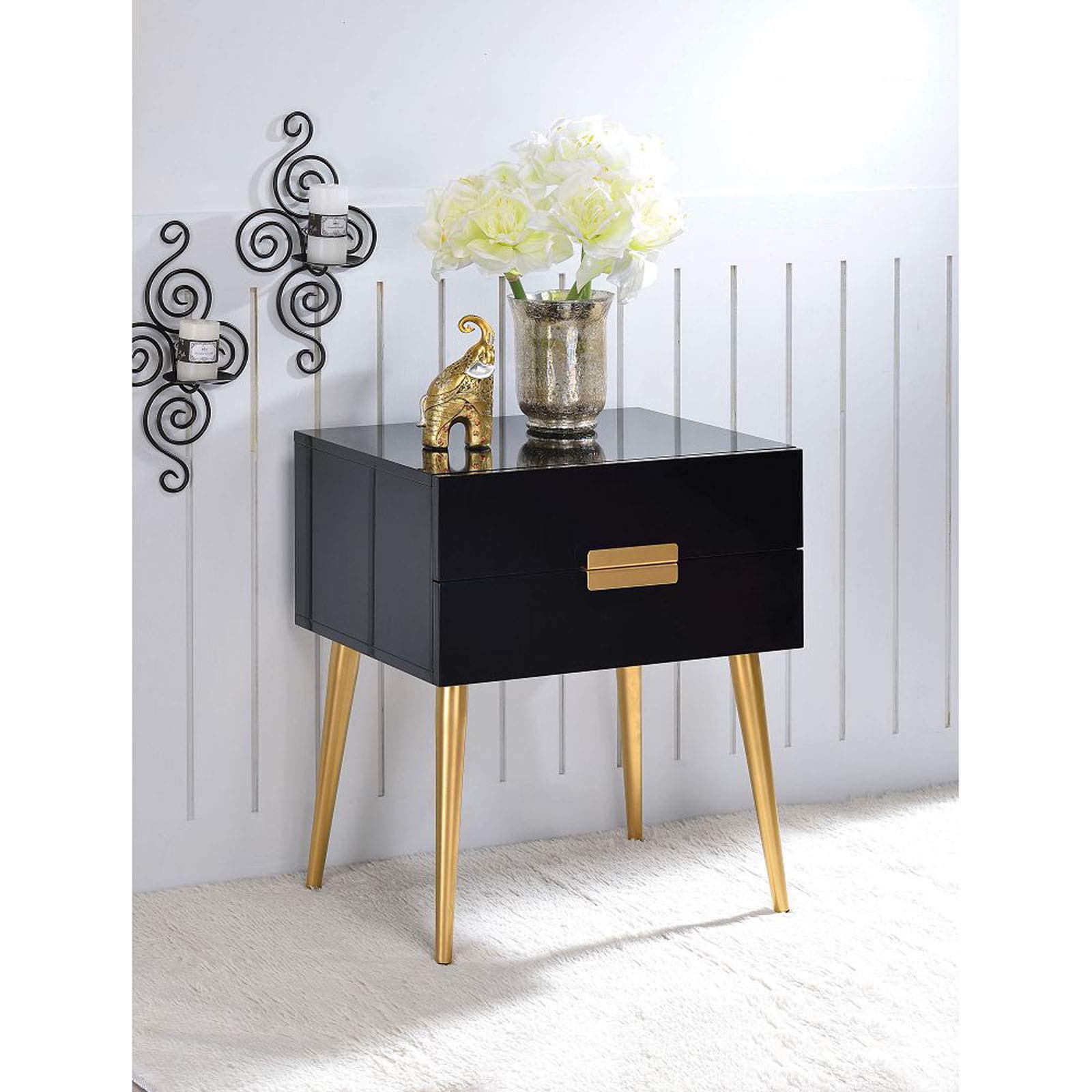 Modern Black Nightstand with 2 Drawers - Stylish Bedside Table for Bedroom, Living Room, Bathroom or Office - Perfect for Small Spaces, Dorms & Apartments - Compact Storage Solution with Sleek Design