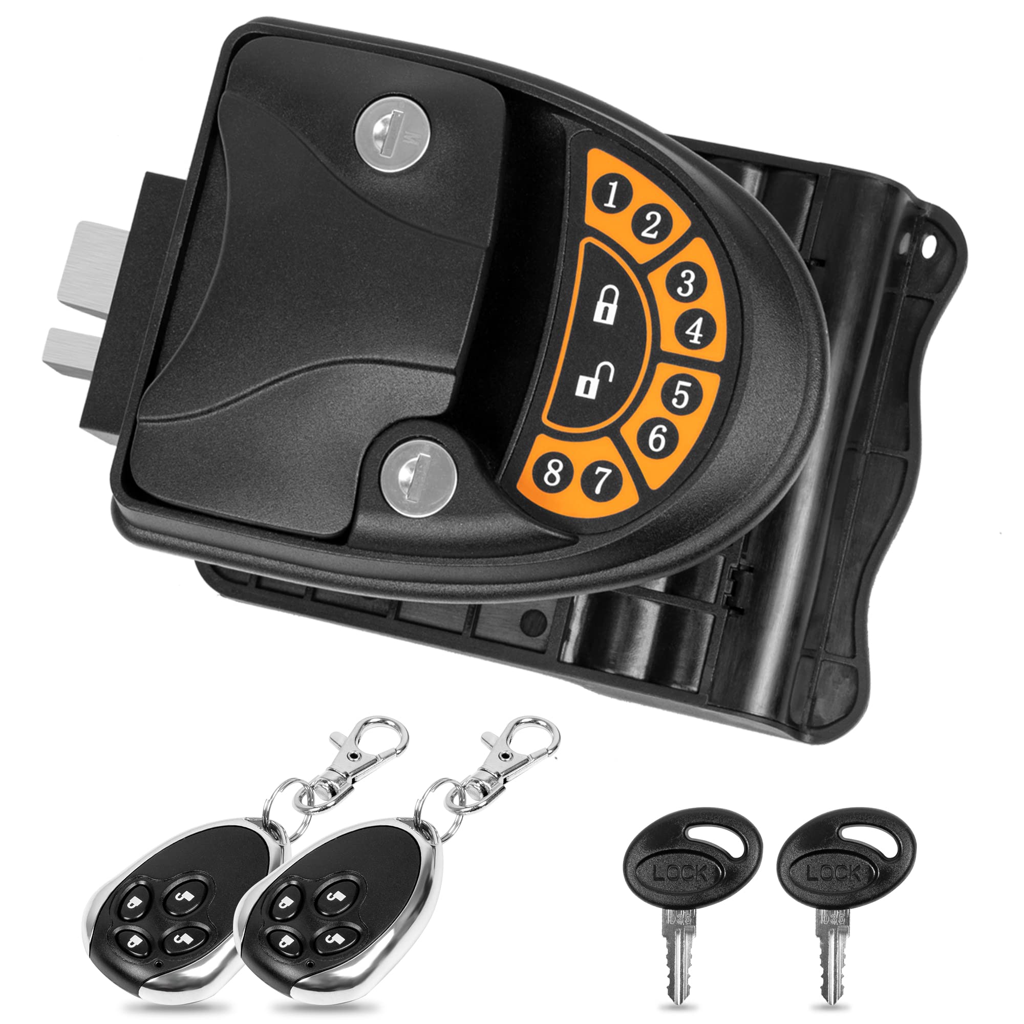 BEETRO RV Keyless Entry Door Lock Latch Handle - Zinc Alloy RV Lock with Backlit Keypad, 2 Fobs & 2 Keys - Keyless Entry System for Travel Trailers & Campers - Fits 2.75