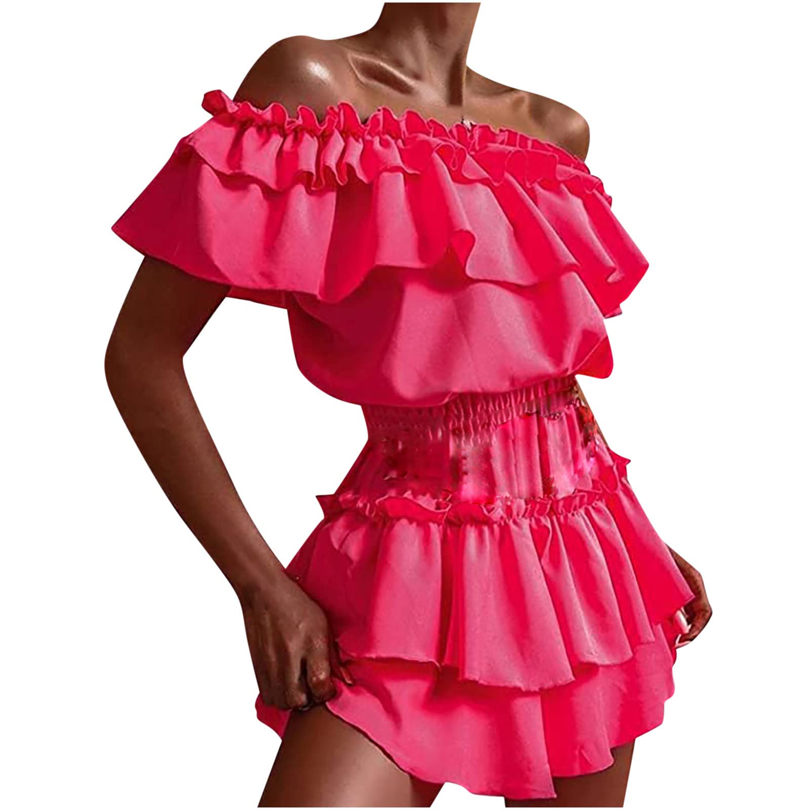 Women's A-Line Mini Dress - Casual Ruffle Swing Skater Dress with Elastic Waist & Tiered Layers | Perfect for Summer Outfits, Beach Vacations, and Date Nights
