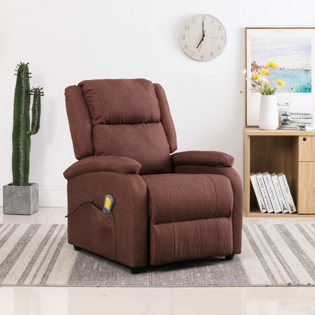 TYMMC Massage Recliner Chair with Heat & Vibration - Brown Fabric Reclining Sofa for Living Room - Full Body Relaxation for Home, Office & Spa (US/AU Compatible)