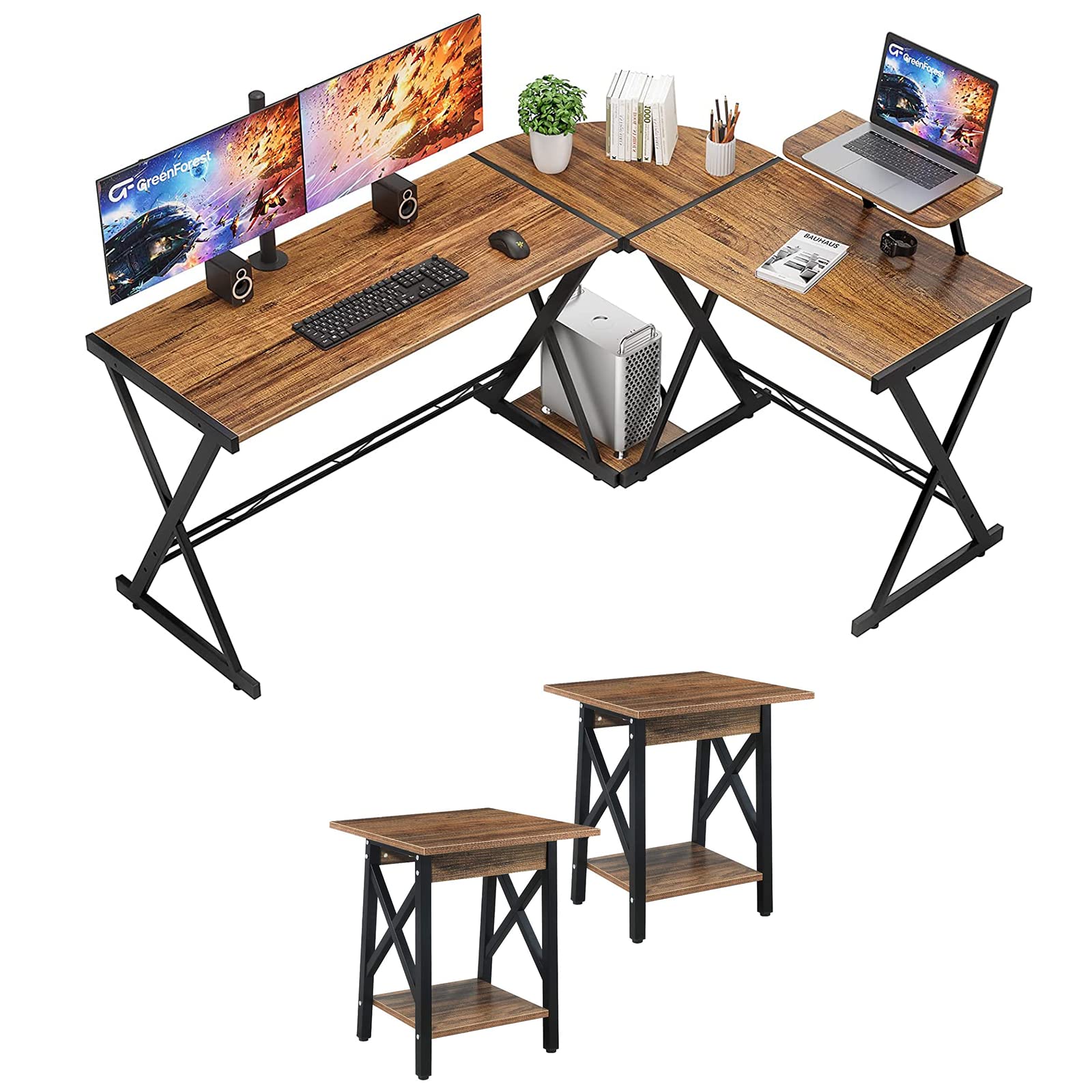 GreenForest 58 Inch L-Shaped Desk with Reversible Corner Design, Movable Shelf & CPU Stand - Home Office Computer Desk for Gaming & Workstation Setup