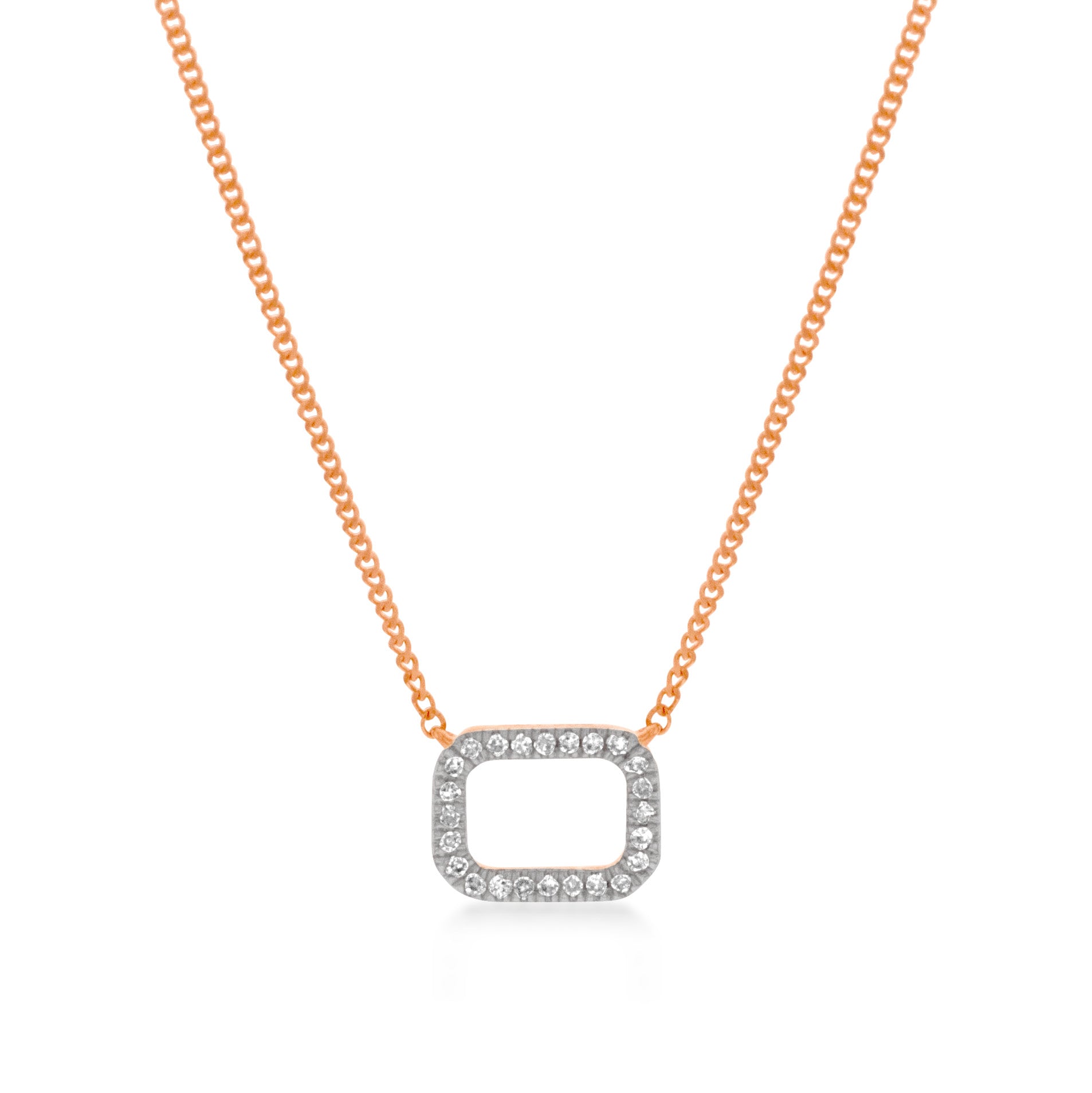 14K Rose Gold Diamond Pendant Necklace - 24 Round Brilliant Cut Diamonds on 45cm (18