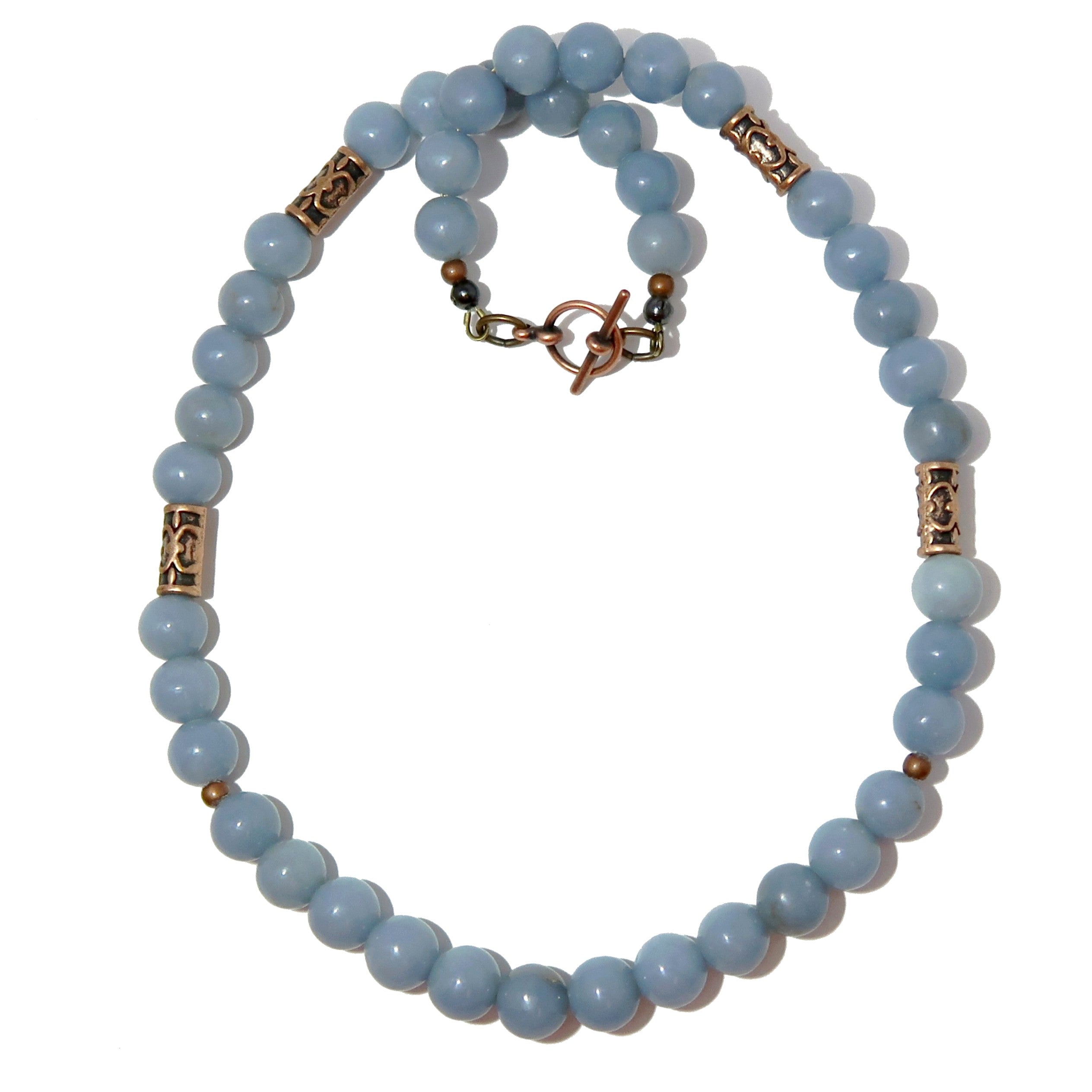 Angelite Necklace - Hug of Angels Pendant in Antiqued Copper - Spiritual Healing Jewelry for Meditation & Energy Balance