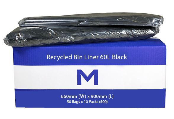 60L Black Recycled Trash Bags - 500 Pack (26