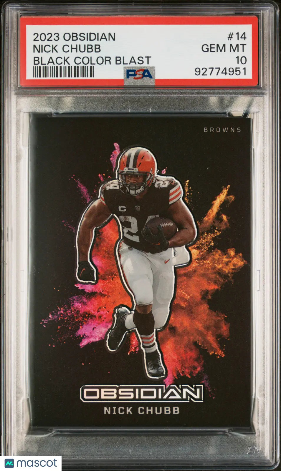 2023 Panini Obsidian Black Color Blast Nick Chubb #14 PSA 10 Graded Football Card - Rare Collectible for Sports Memorabilia & Investment