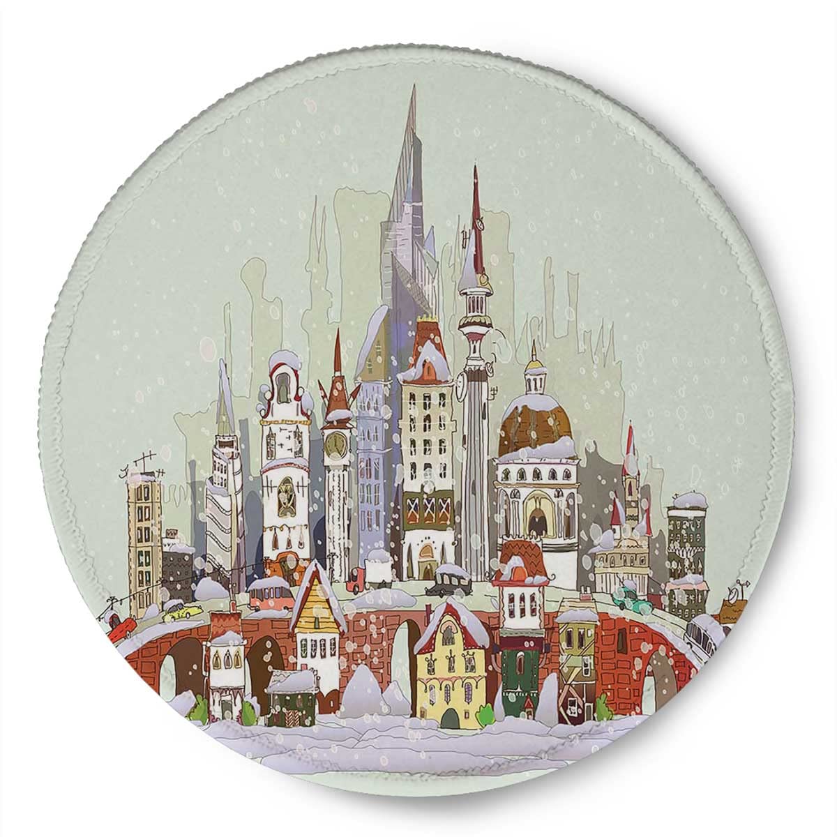 Round Mouse Pad Set of 2 - 7.9 Inch Non-Slip Rubber Base with Holiday City Design, Waterproof Office & Home Desk Mat for Laptop & PC - Perfect for Christmas Gifts & Workspace Decor