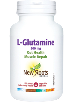 New Roots L-Glutamine 500mg - 50 Vegetarian Capsules for Muscle Recovery, Gut Health & Immune Support | Post-Workout, Digestive Wellness & Fitness Supplement