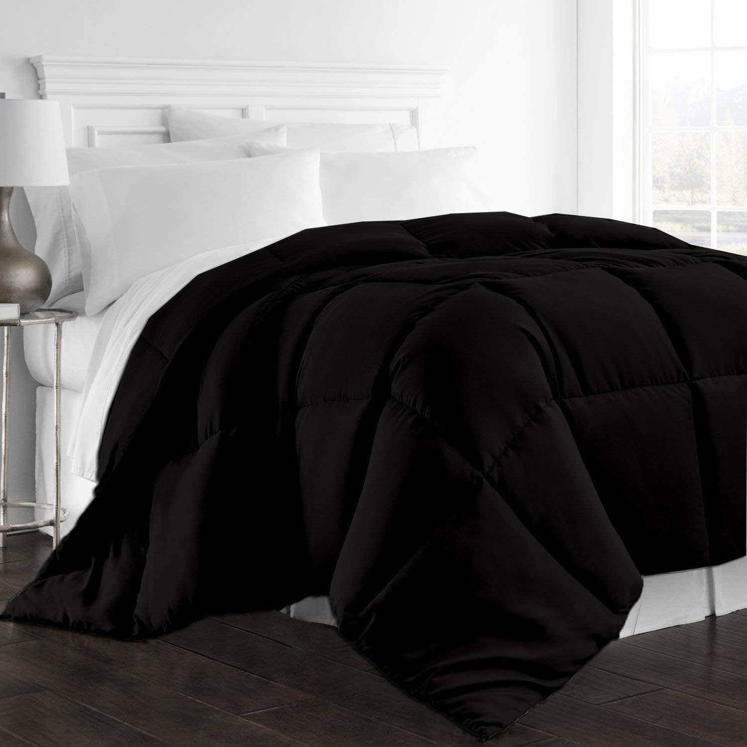 Premium 3-Piece Comforter Set - Ultra Soft All-Season Down Alternative Bedding with 2 Pillow Shams | Quilted Duvet Insert | Machine Washable (Full/Queen, Black) - Perfect for Cozy Bedrooms, Guest Rooms & Dorm Decor