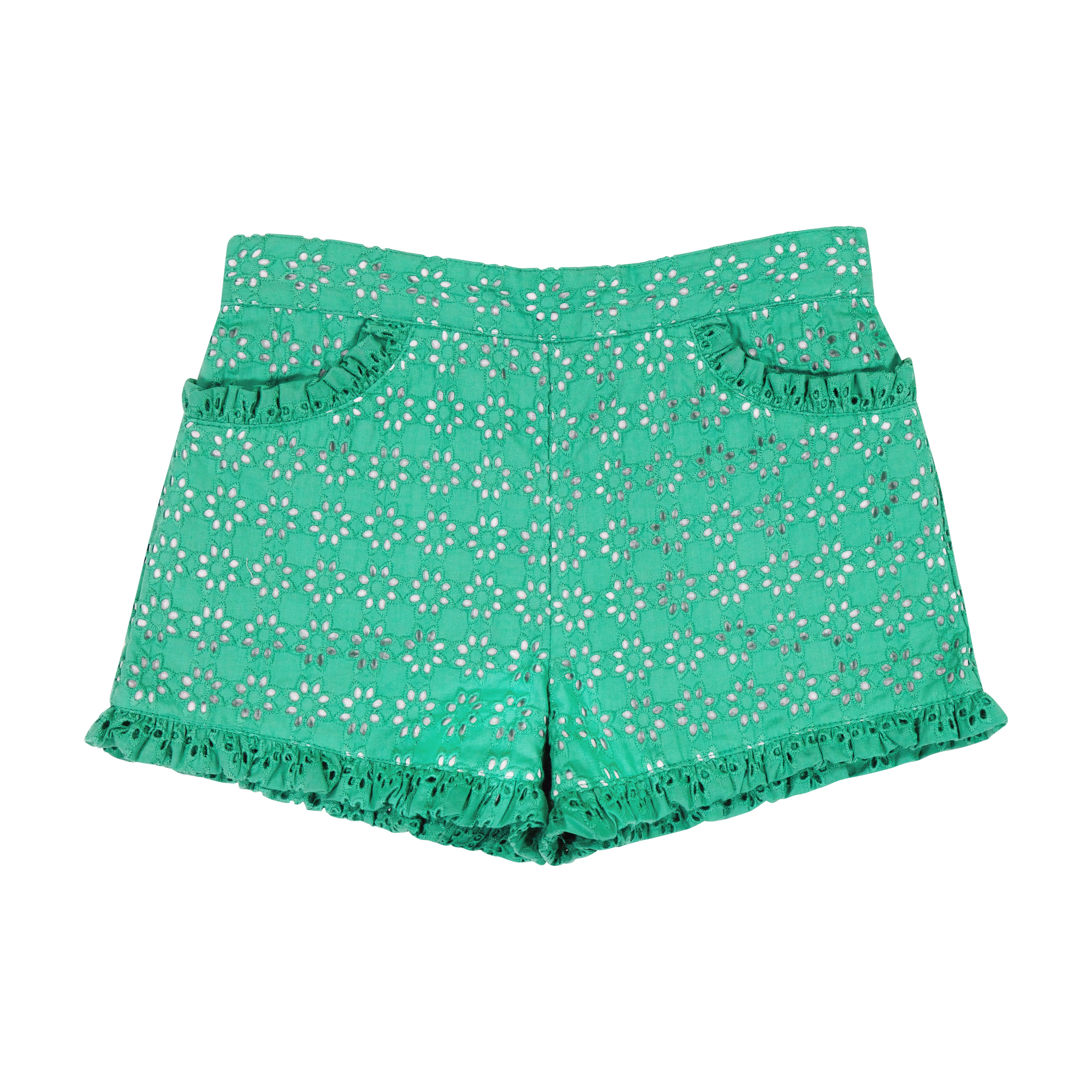 Phoebe Pocket Shorts - Green Eyelet Lace Casual Summer Shorts for Women | Perfect for Beach, Vacation & Outdoor Activities