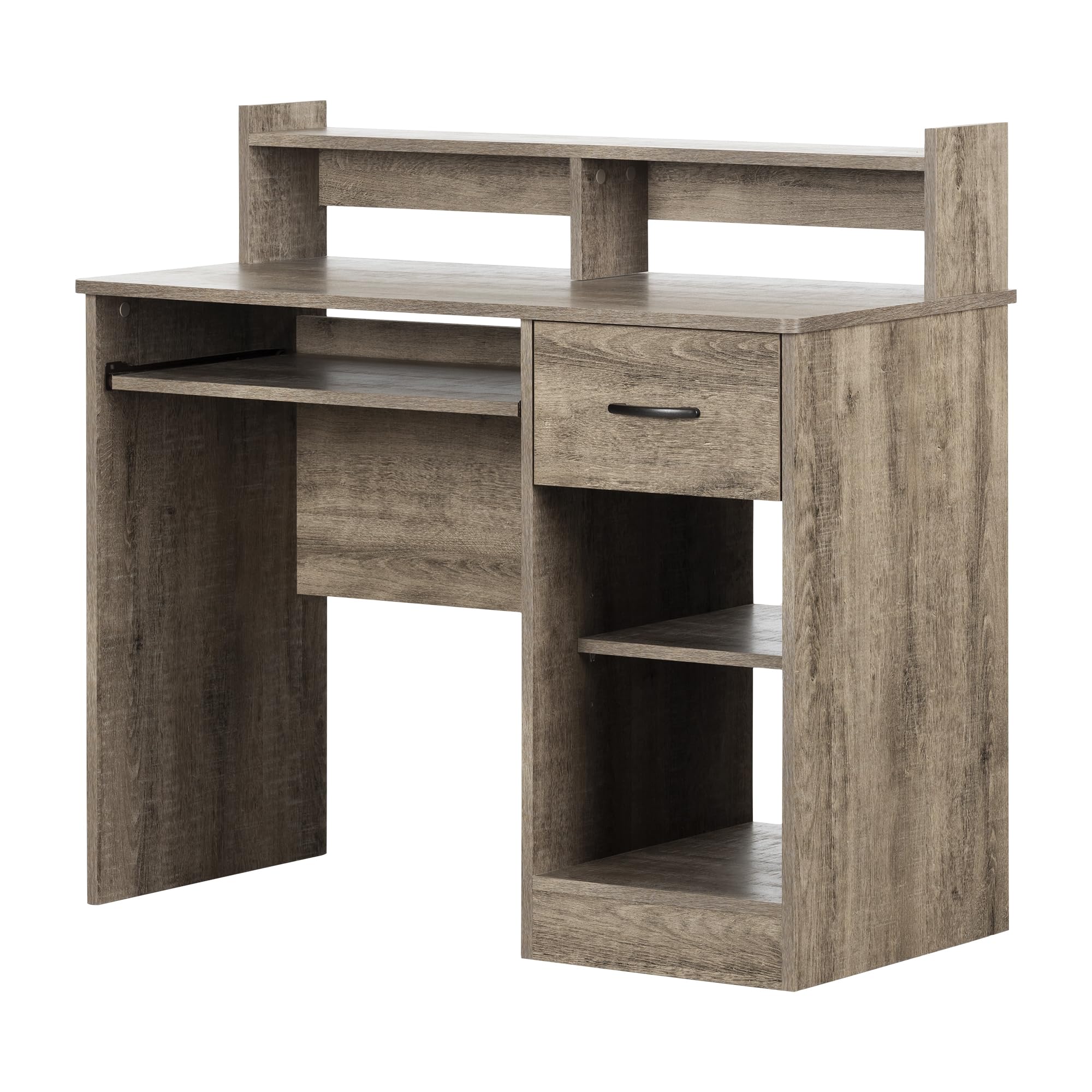 South Shore Axess Desk with Keyboard Tray - Weathered Oak Finish - Home Office Computer Desk for Work & Study - Perfect for Small Spaces & Remote Workers