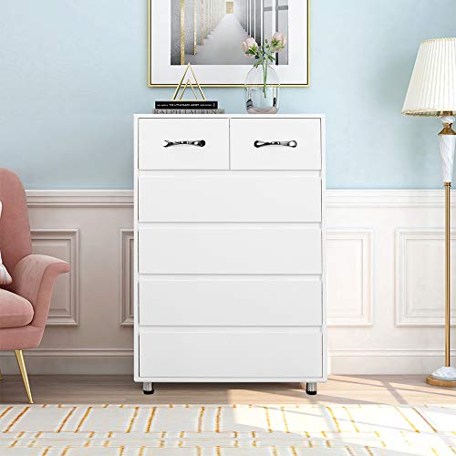 SSLine White Wood 6-Drawer Dresser with Silver Metal Handles - Storage Cabinet for Bedroom, Living Room, Entryway | Space-Saving Organizer for Clothes, Linens & Home Essentials