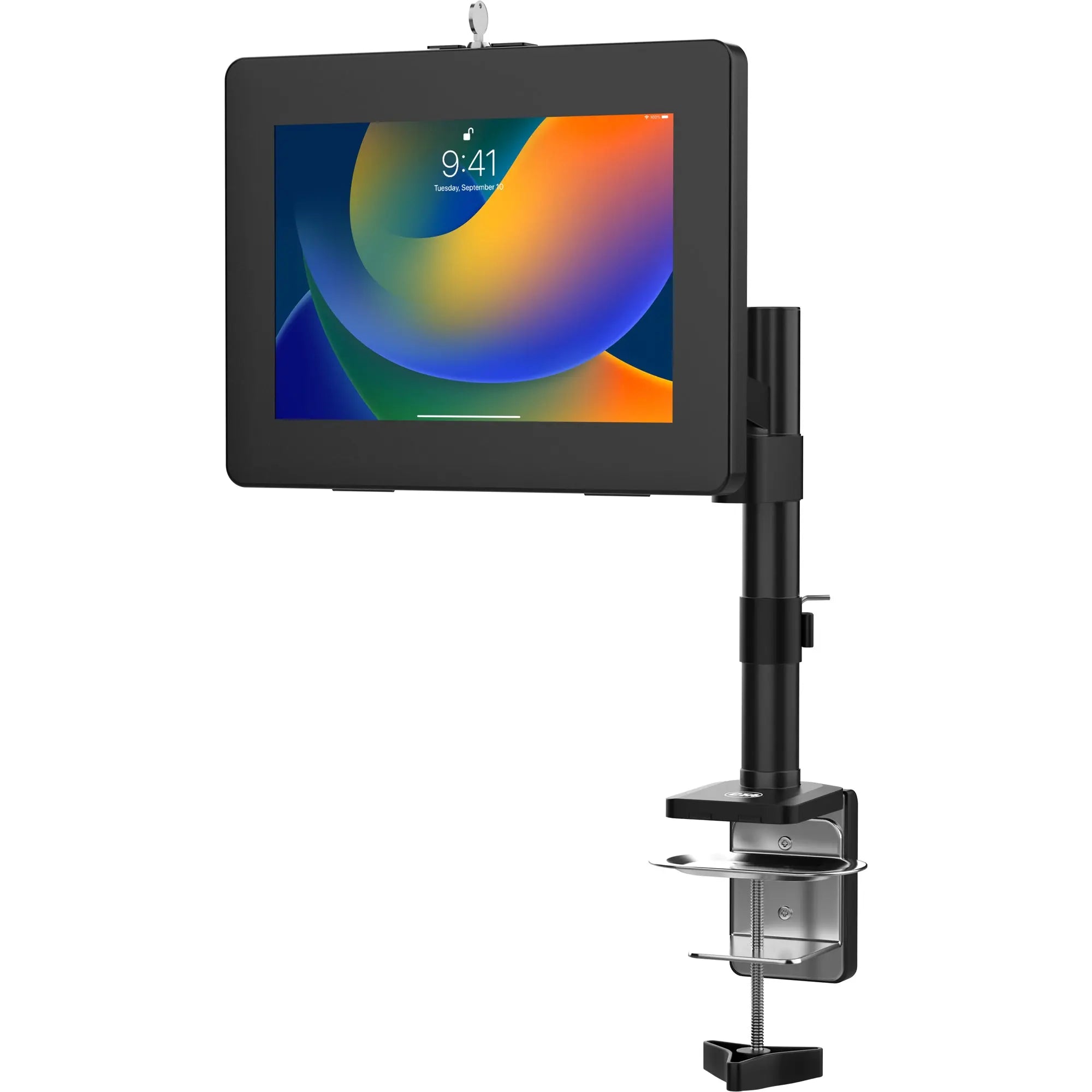 Adjustable Articulating Desk Clamp Mount with Secure Enclosure - Perfect for Monitors, Laptops, and Tablets in Home Office & Gaming Setups