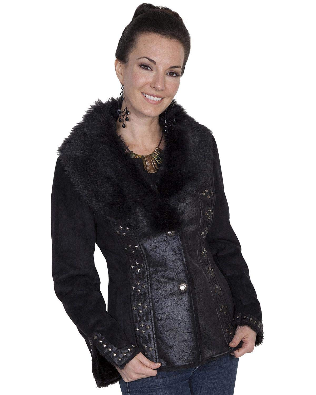 Scully Women's Honey Creek Faux Suede and Fur Jacket - 8021 Black | Winter Coat for Women | Warm Faux Fur Lined Jacket | Stylish Outerwear for Cold Weather