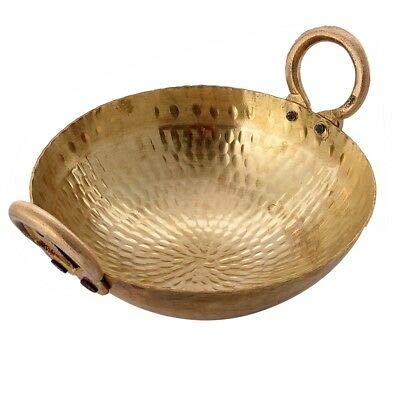 Authentic Indian Brass Kadai Karahi - 4L Traditional Cooking Pot & Wok for Indian Cuisine | Perfect for Curry, Biryani & Deep Frying | Heavy Duty Kitchen Utensil for Home & Restaurant Use