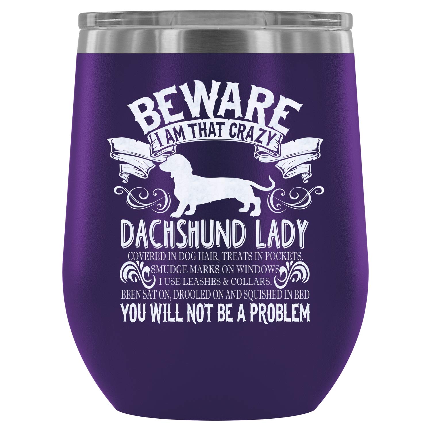 Stainless Steel Stemless Wine Tumbler - 12Oz Vacuum Insulated Purple Wine Glass for Dachshund Lovers | Perfect for Wine Tasting, Gifts & Dog Mom Parties