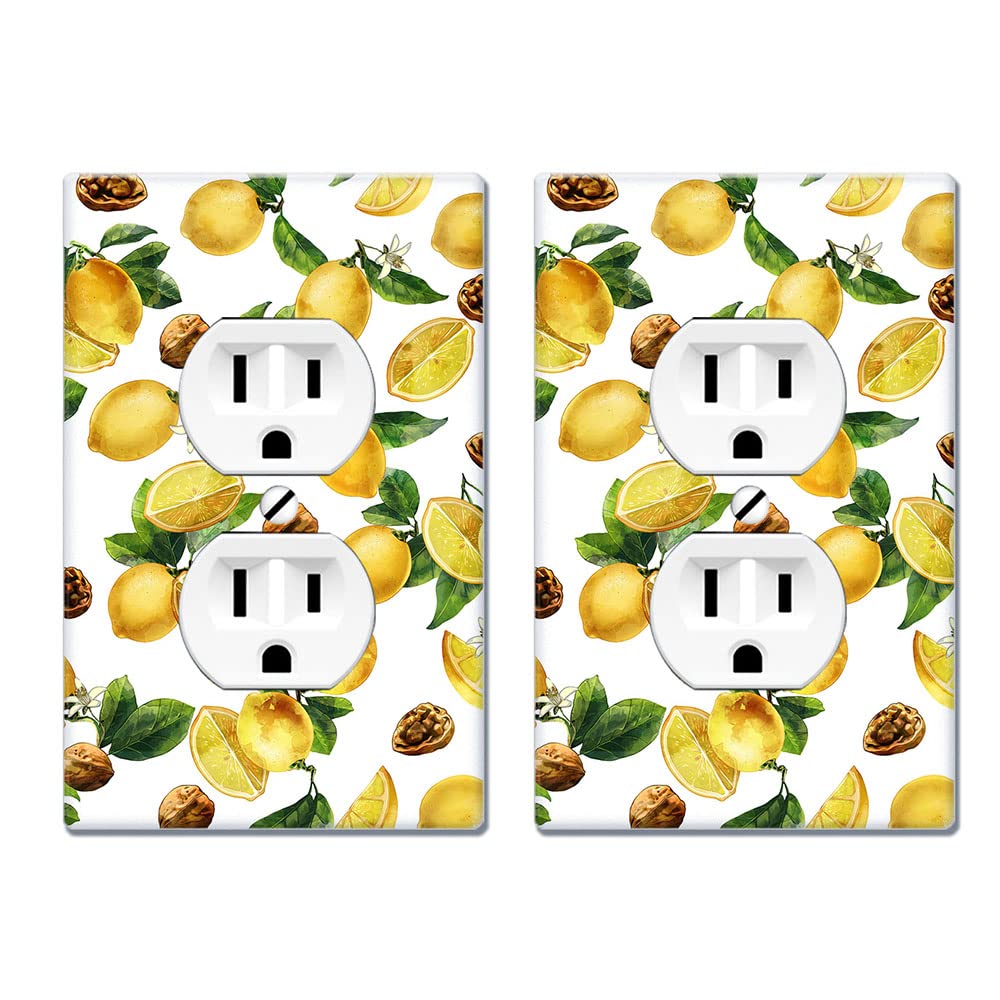 WIRESTER Duplex Outlet Cover Wall Plate - 2 Pack, Lemon Leaf Walnut Design, Standard Size Electrical Switch Plate for Home & Office Decoration | Perfect for Living Room, Bedroom, Kitchen Upgrade