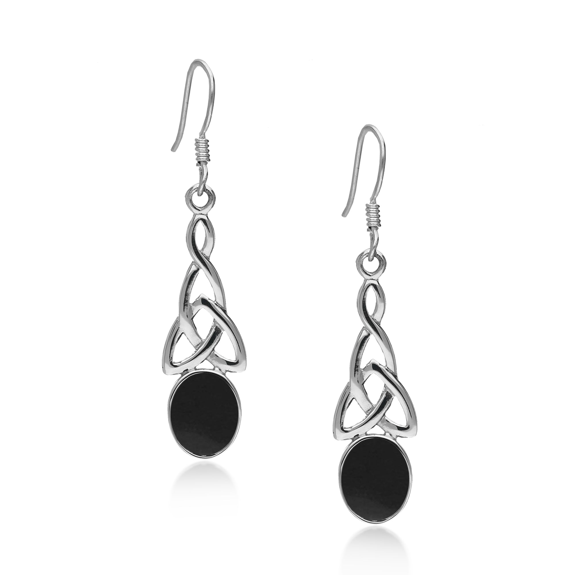 Sterling Silver Whitby Jet Large Celtic Oval Drop Earrings for Women - Elegant Handmade Jewelry for Weddings, Parties & Special Occasions