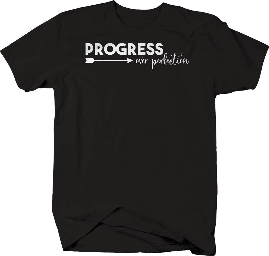 Progress Over Perfection Motivational T-Shirt for Men - Inspirational Growth & Dedicated Uplifting Graphic Tee - Gym, Workout, Casual Wear