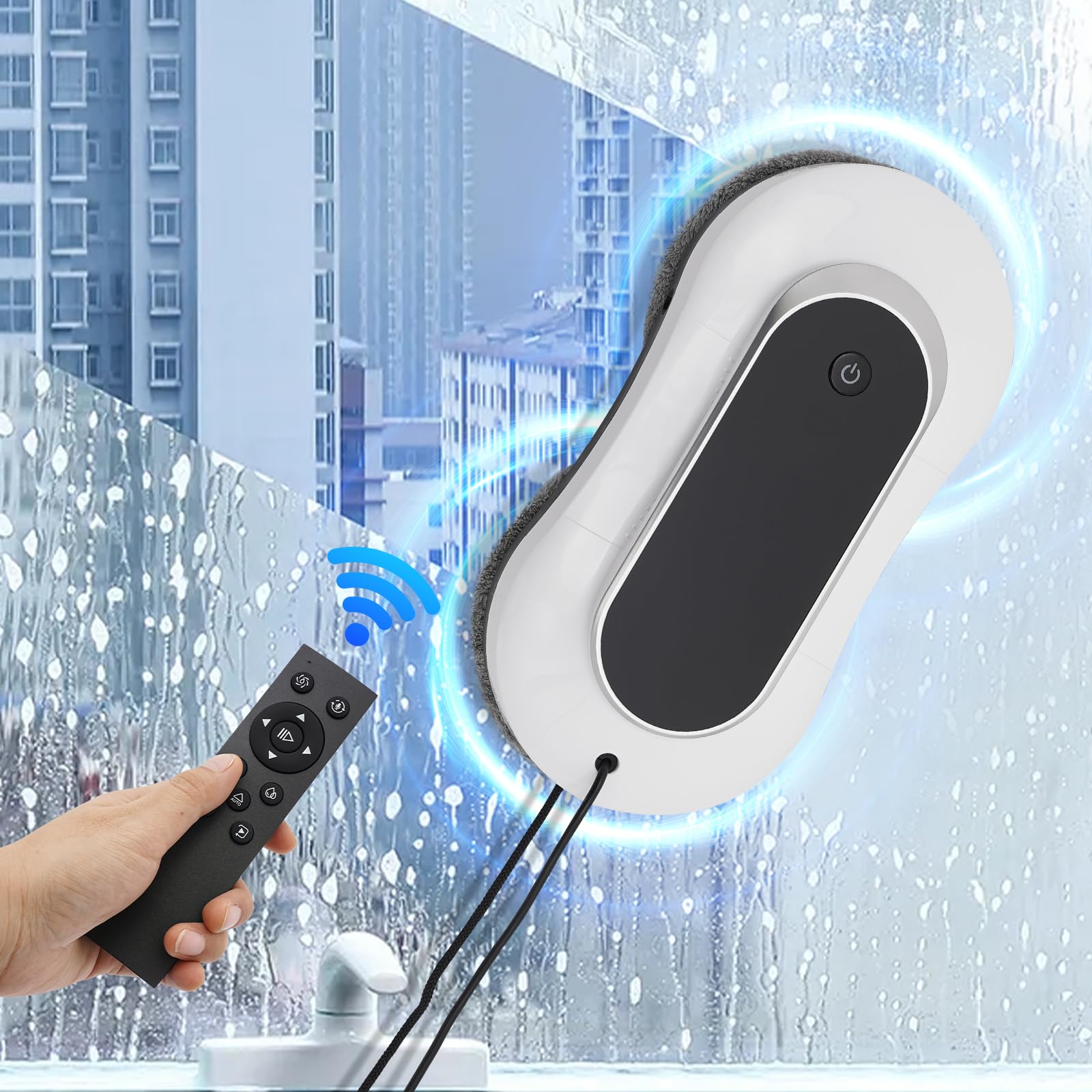 Automatic Window Cleaning Robot with Dual Water Spray & 3200Pa Suction - 70ml Water Tank, White | Smart Glass Cleaner for Home, Office & High-Rise Buildings