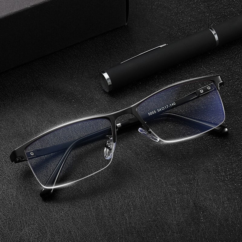 Aidien Men's Custom Lens Semi-Rimless Alloy Frame Eyeglasses AR5055 - Lightweight & Durable Glasses for Work, Reading & Everyday Use