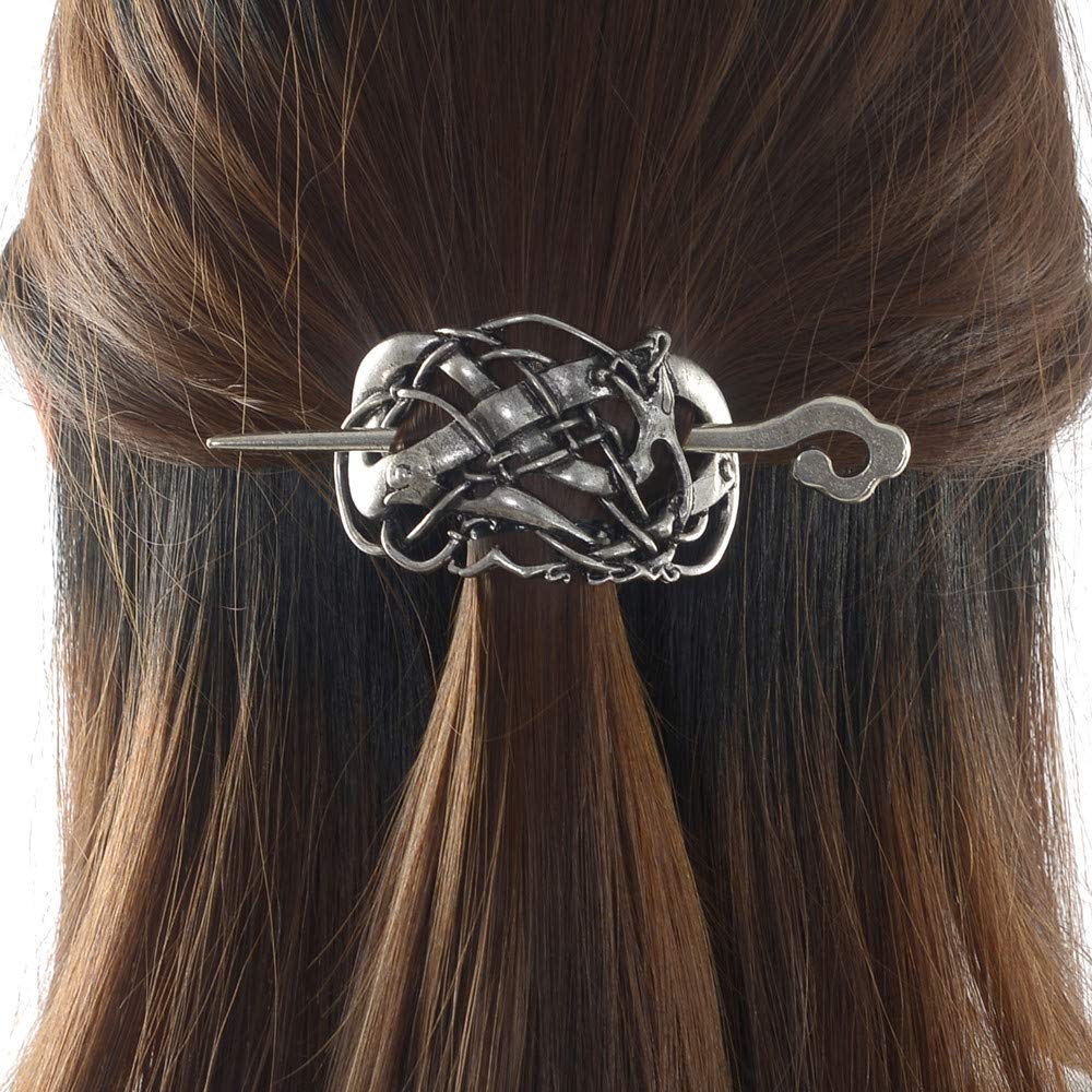 Viking Celtic Hair Sticks for Women - Handmade Wooden Hairpins for Long Hair, Medieval Hair Accessories, Irish Hair Clips (Natural Grain) - Perfect for Cosplay, Renaissance Fairs & Boho Hairstyles