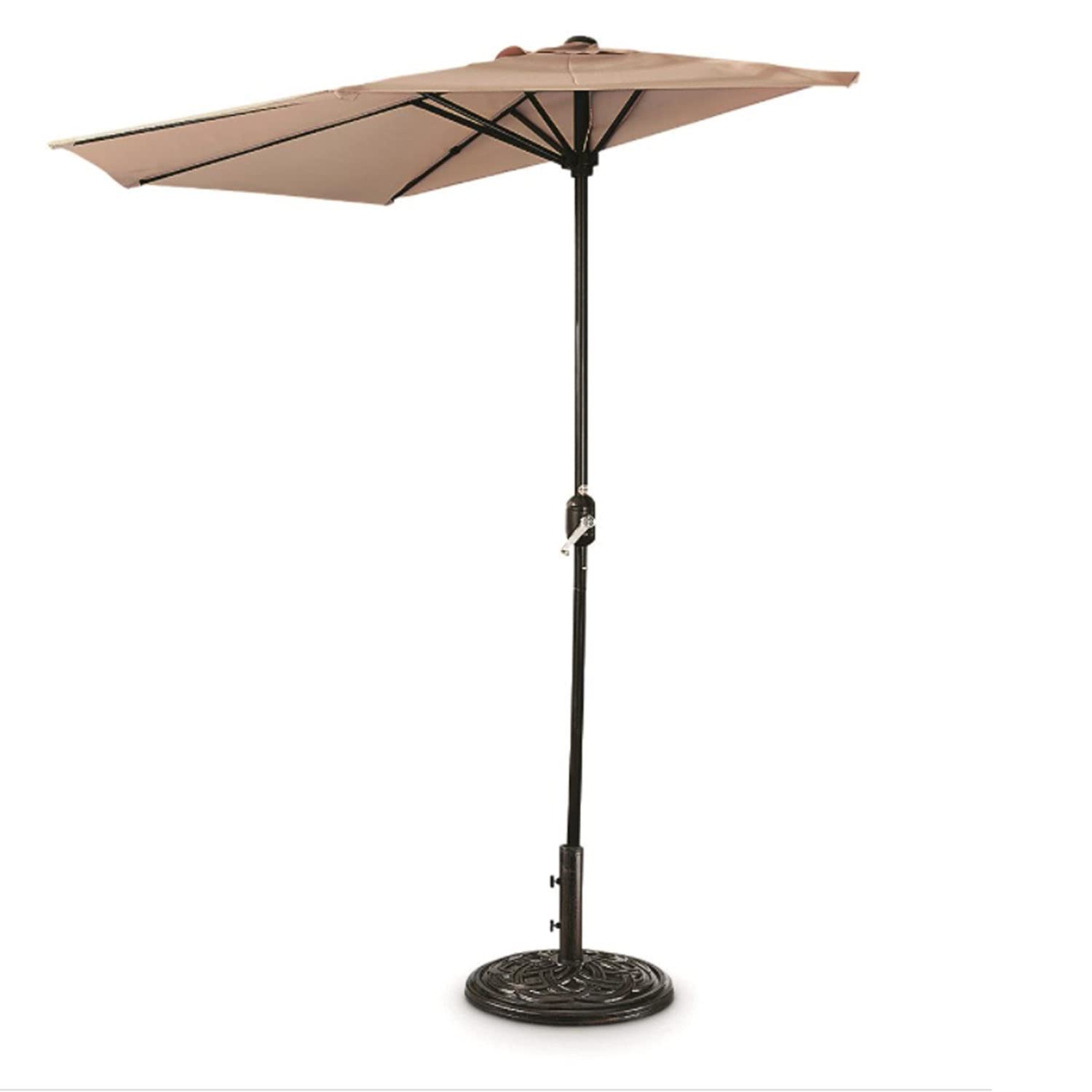 CastleCreek 8ft Half Round Patio Umbrella - Outdoor Garden, Deck & Balcony Sun Shade in Khaki - Perfect for Poolside Lounging, Backyard BBQs & Outdoor Dining